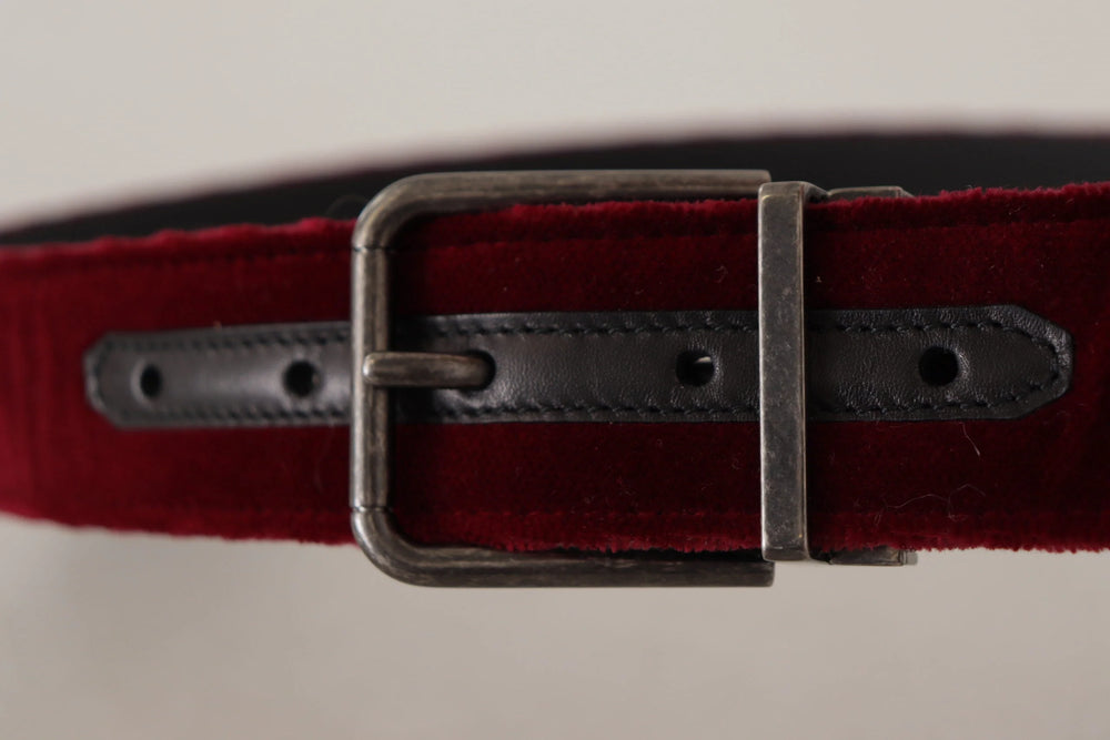 Dolce & Gabbana Maroon Velvet Leather Wide Vintage Metal Buckle Belt - 90 cm / 36 Inches - Belts