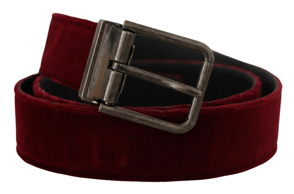 Dolce & Gabbana Maroon Velvet Leather Wide Vintage Metal Buckle Belt - 90 cm / 36 Inches - Belts