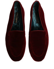Dolce & Gabbana Maroon Velvet Slip On Men Flats Loafers Shoes - EU44/US11