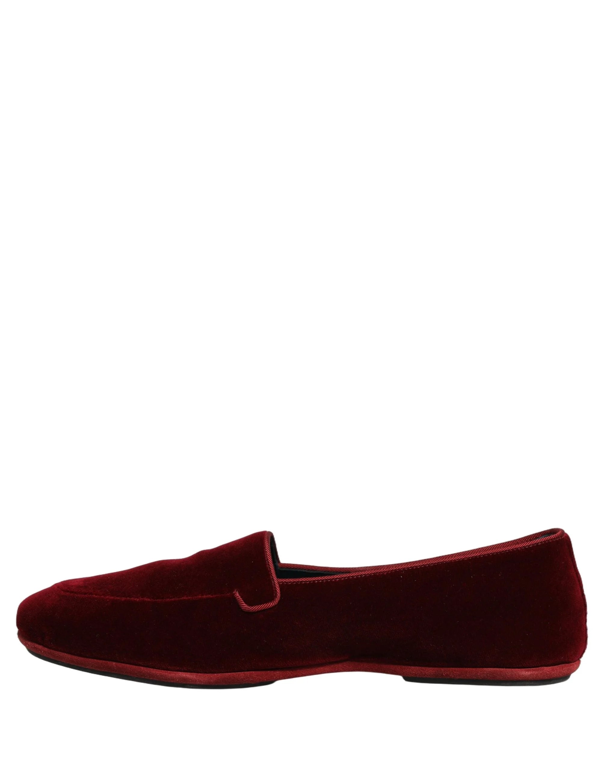 Dolce & Gabbana Maroon Velvet Slip On Men Flats Loafers Shoes - EU44/US11