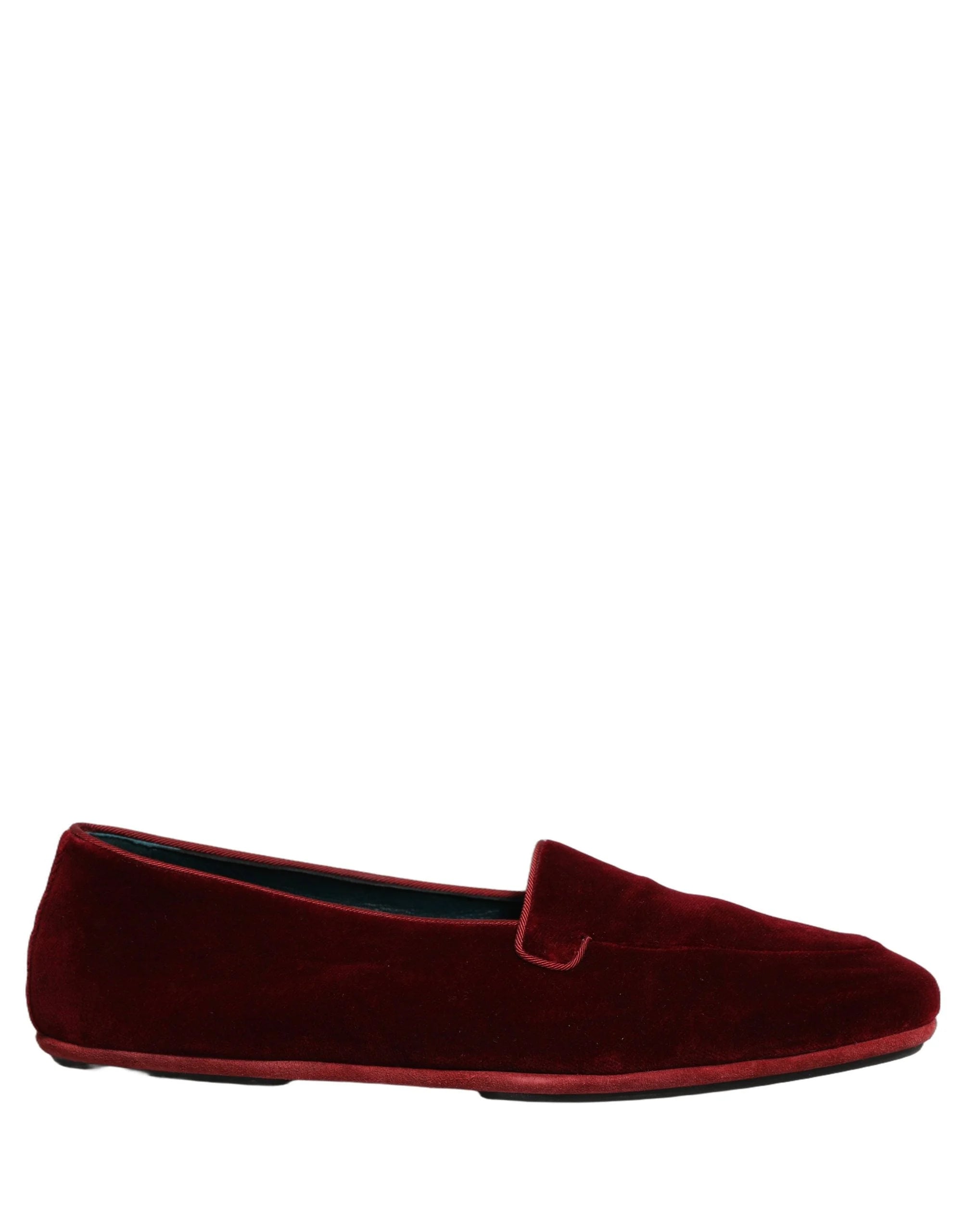 Dolce & Gabbana Maroon Velvet Slip On Men Flats Loafers Shoes - EU44/US11