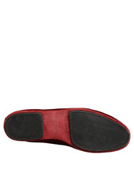 Dolce & Gabbana Maroon Velvet Slip On Men Flats Loafers Shoes - EU44/US11