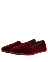 Dolce & Gabbana Maroon Velvet Slip On Men Flats Loafers Shoes - EU44/US11