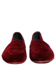Dolce & Gabbana Maroon Velvet Slip On Men Flats Loafers Shoes - EU44/US11
