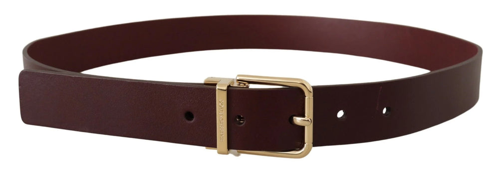Dolce & Gabbana Maroon Vitello Leather Gold Metal Buckle Belt - 90 cm / 36 Inches - Belts