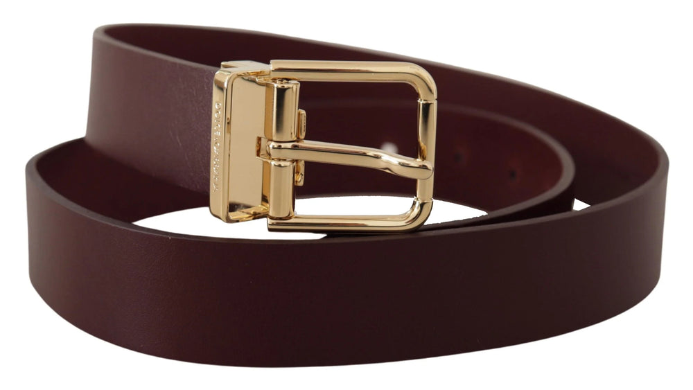 Dolce & Gabbana Maroon Vitello Leather Gold Metal Buckle Belt - 90 cm / 36 Inches - Belts
