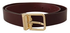 Dolce & Gabbana Maroon Vitello Leather Gold Metal Buckle Belt - 90 cm / 36 Inches - Belts