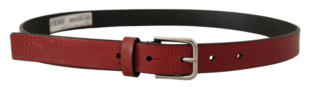 Dolce & Gabbana Maroon Vitello Leather Silver Metal Belt - 85 cm / 34 Inches - Belts