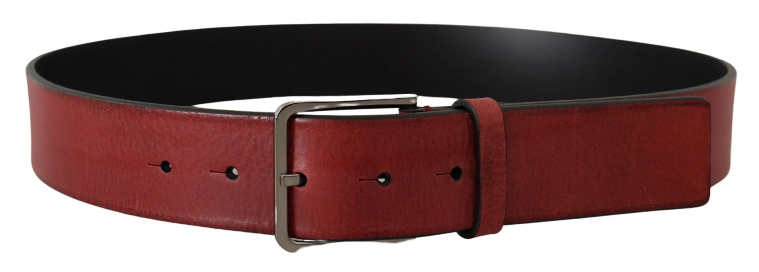 Dolce & Gabbana Maroon Vitello Silver Metal Logo Buckle Belt - 85 cm / 34 Inches - Belts
