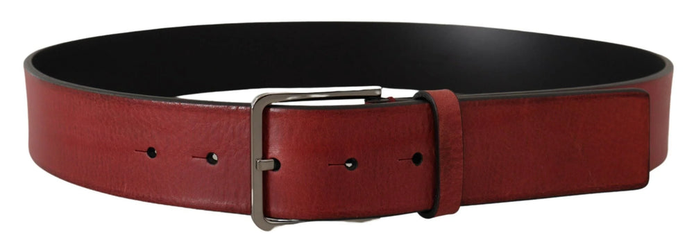 Dolce & Gabbana Maroon Vitello Silver Metal Logo Buckle Belt - 85 cm / 34 Inches - Belts