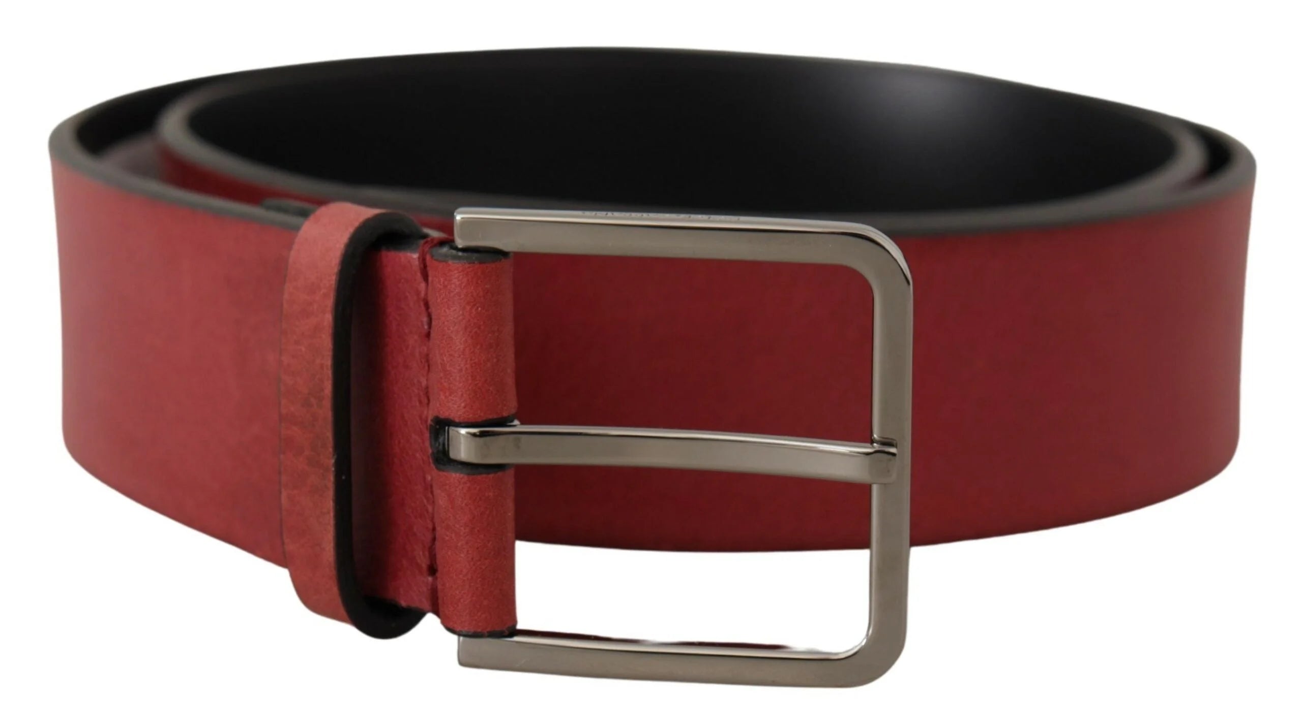 Dolce & Gabbana Maroon Vitello Silver Metal Logo Buckle Belt - 85 cm / 34 Inches - Belts