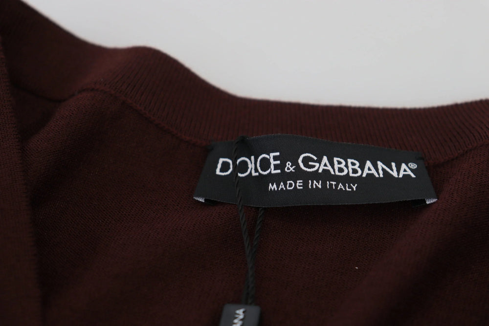 Dolce & Gabbana Maroon Wool Knit Deep V-neck Cardigan Sweater - IT40|S - Cardigans