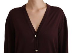Dolce & Gabbana Maroon Wool Knit Deep V-neck Cardigan Sweater - IT40|S - Cardigans