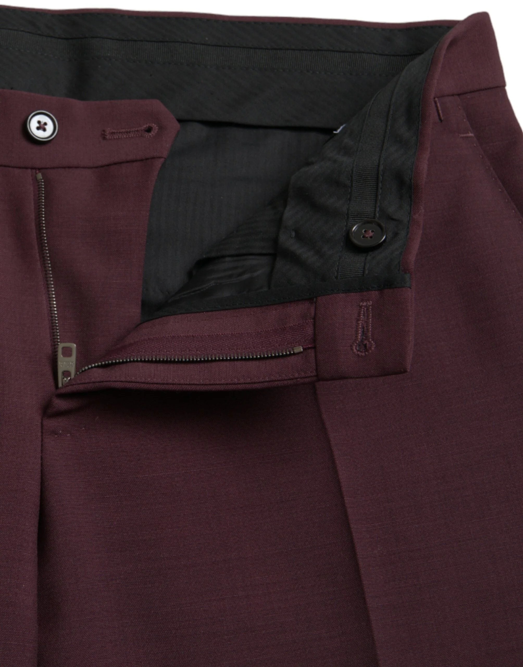 Dolce & Gabbana Maroon Wool Men Slim Fit Dress Pants - IT48 | M