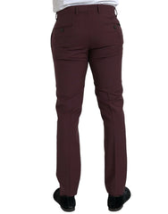 Dolce & Gabbana Maroon Wool Men Slim Fit Dress Pants - IT48 | M
