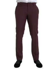 Dolce & Gabbana Maroon Wool Men Slim Fit Dress Pants - IT48 | M