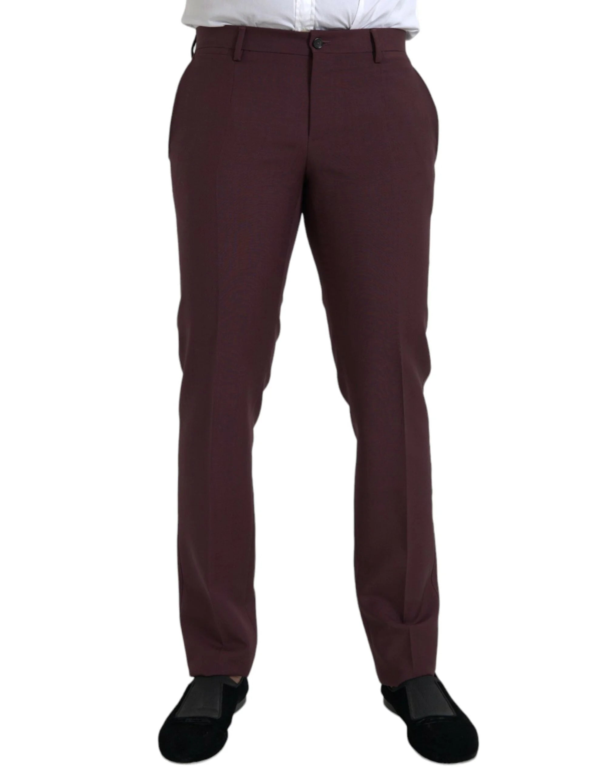 Dolce & Gabbana Maroon Wool Men Slim Fit Dress Pants - IT48 | M - Trousers