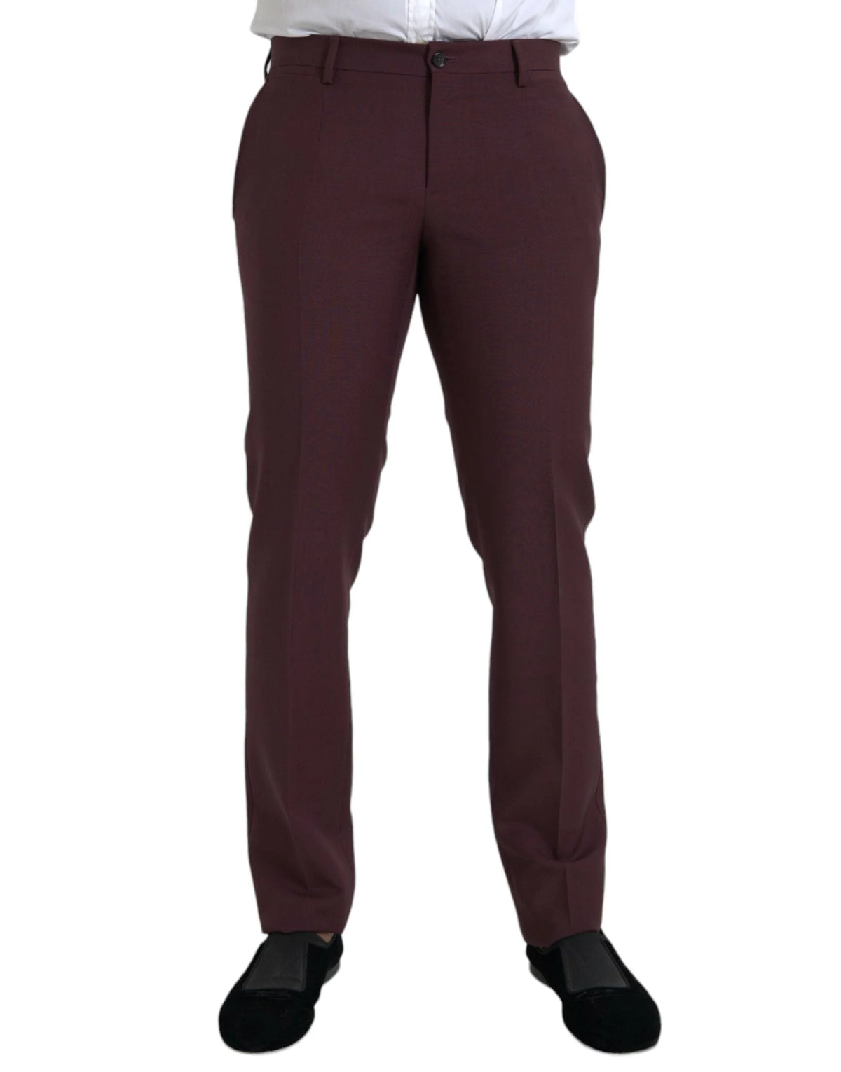 Dolce & Gabbana Maroon Wool Men Slim Fit Dress Pants - IT48 | M - Trousers