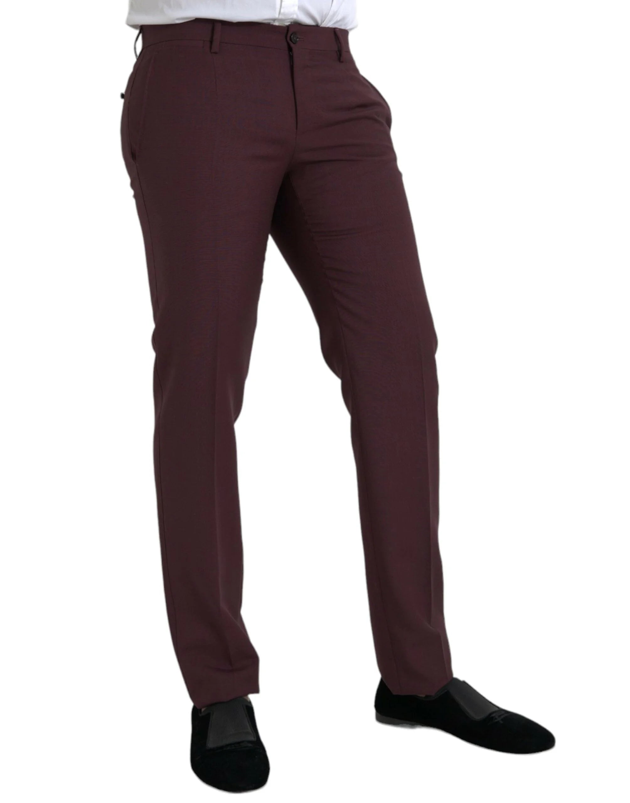 Dolce & Gabbana Maroon Wool Men Slim Fit Dress Pants - IT48 | M - Trousers