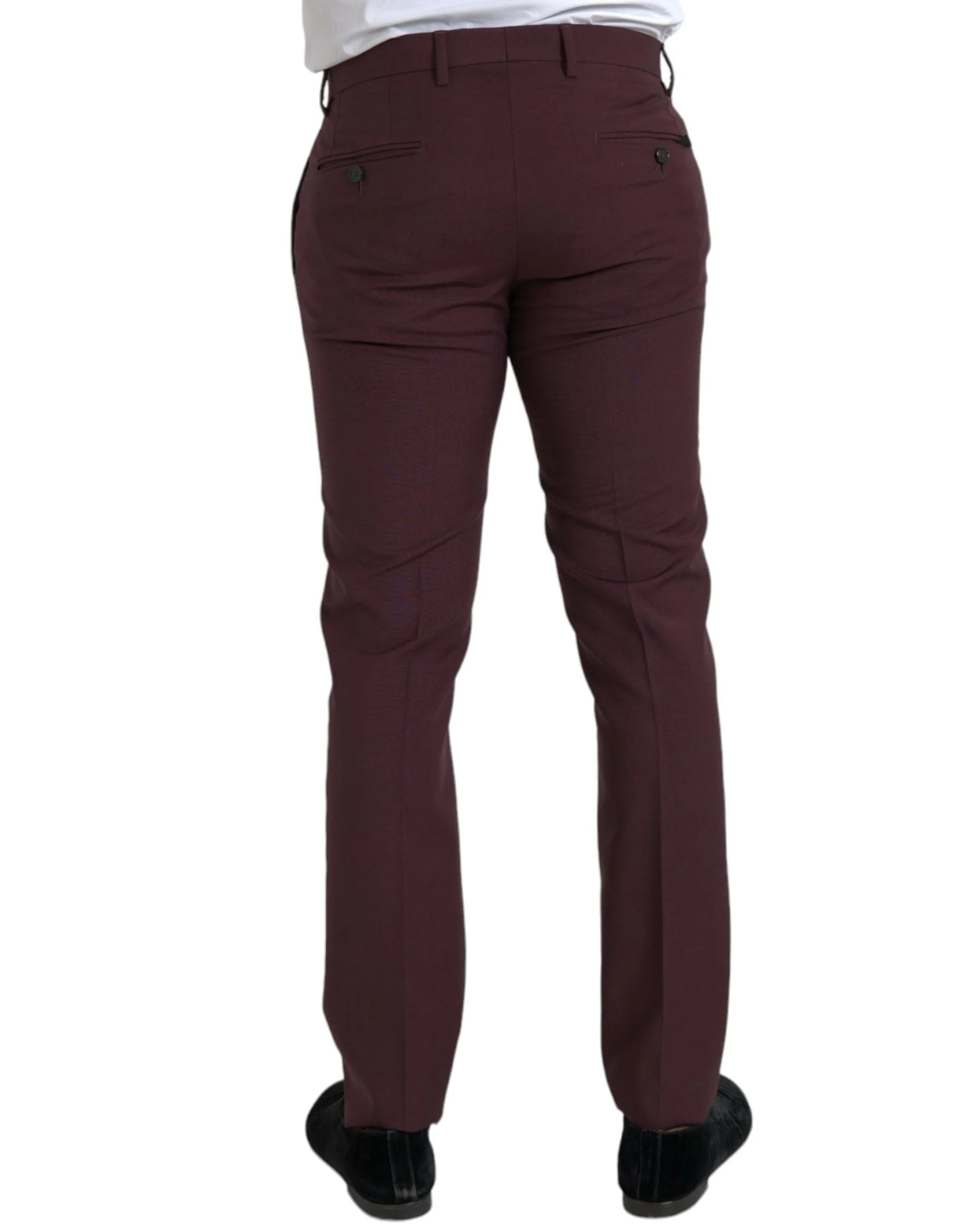 Dolce & Gabbana Maroon Wool Men Slim Fit Dress Pants - IT48 | M - Trousers