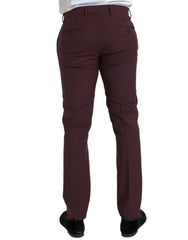 Dolce & Gabbana Maroon Wool Men Slim Fit Dress Pants - IT48 | M - Trousers