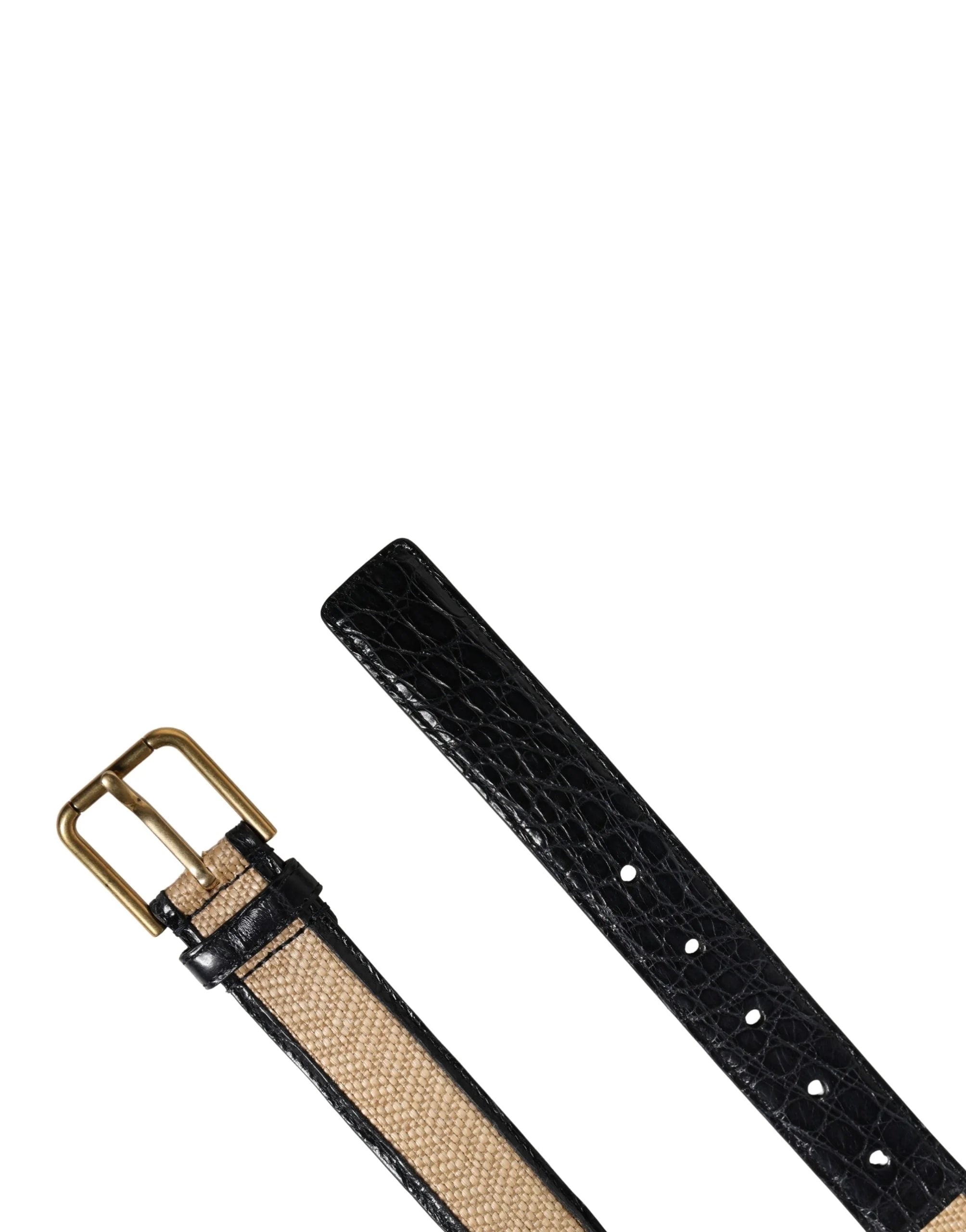 Dolce & Gabbana Men Beige Braided Leather Metal Buckle Belt - 90 cm / 36 Inches
