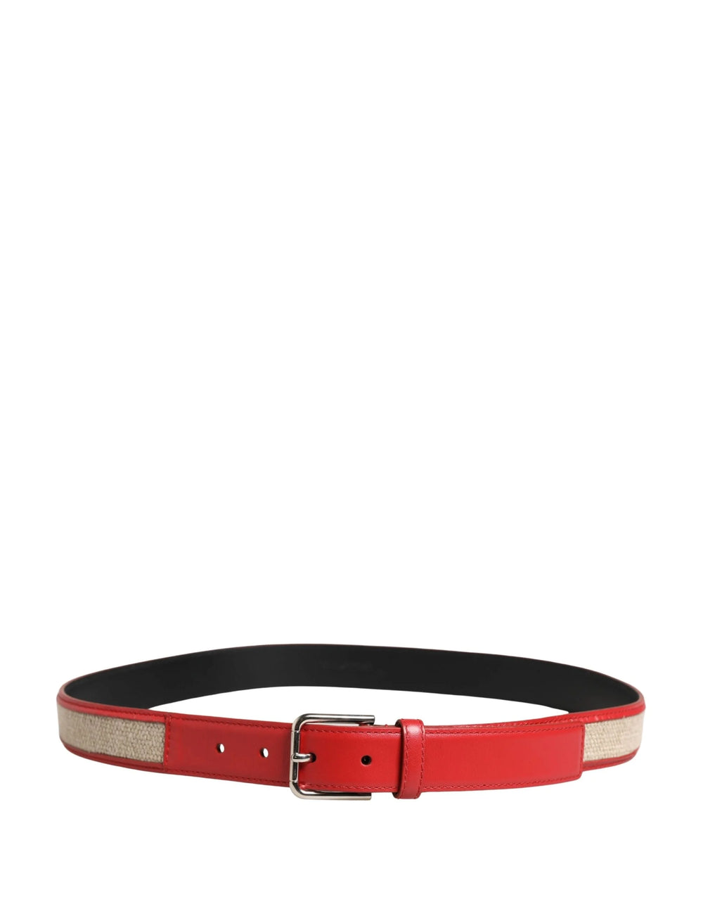 Dolce & Gabbana Men Beige Red Woven Leather Metal Buckle Belt - 90 cm / 36 Inches