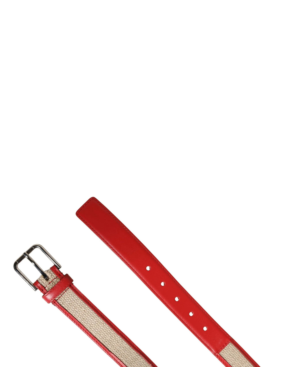Dolce & Gabbana Men Beige Red Woven Leather Metal Buckle Belt - 90 cm / 36 Inches