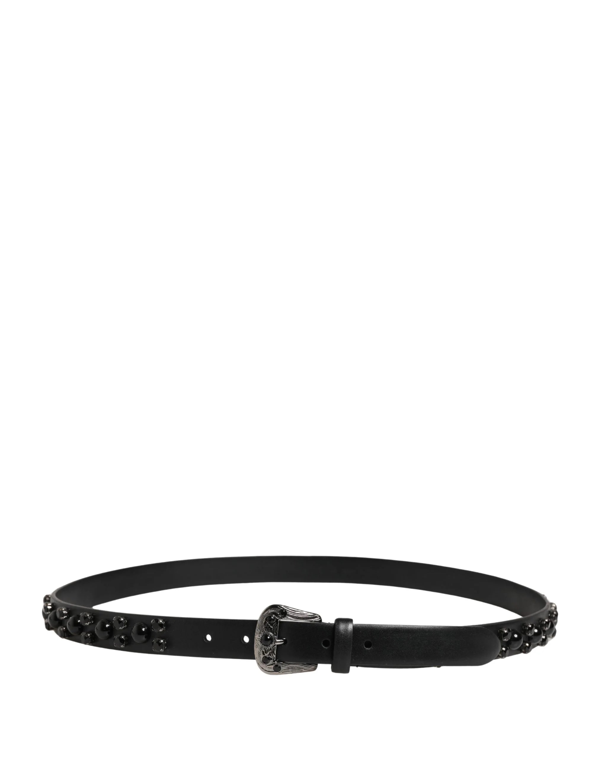 Dolce & Gabbana Men Black Calf Embellished Metal Buckle Belt - 105 cm / 42 Inches