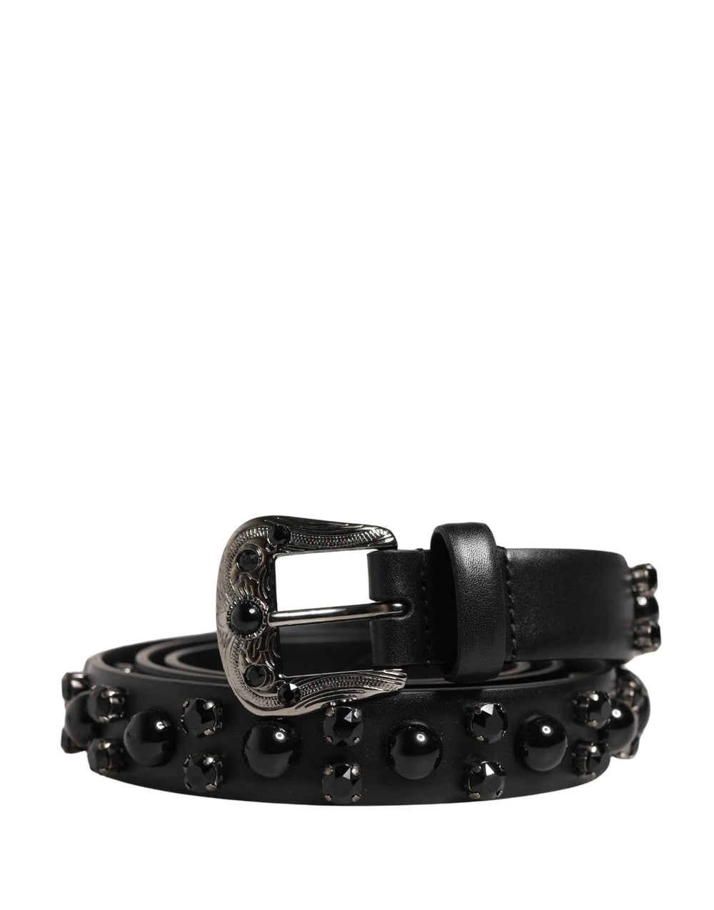 Dolce & Gabbana Men Black Calf Embellished Metal Buckle Belt - 105 cm / 42 Inches