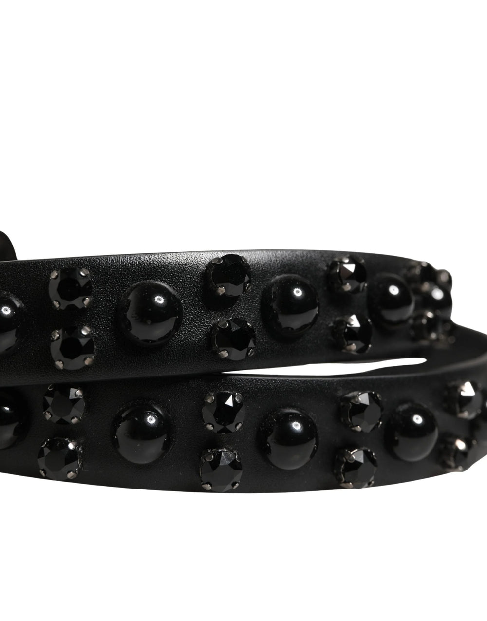 Dolce & Gabbana Men Black Calf Embellished Metal Buckle Belt - 105 cm / 42 Inches