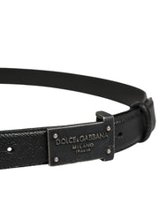Dolce & Gabbana Men Black Calf Leather Logo Metal Buckle Belt