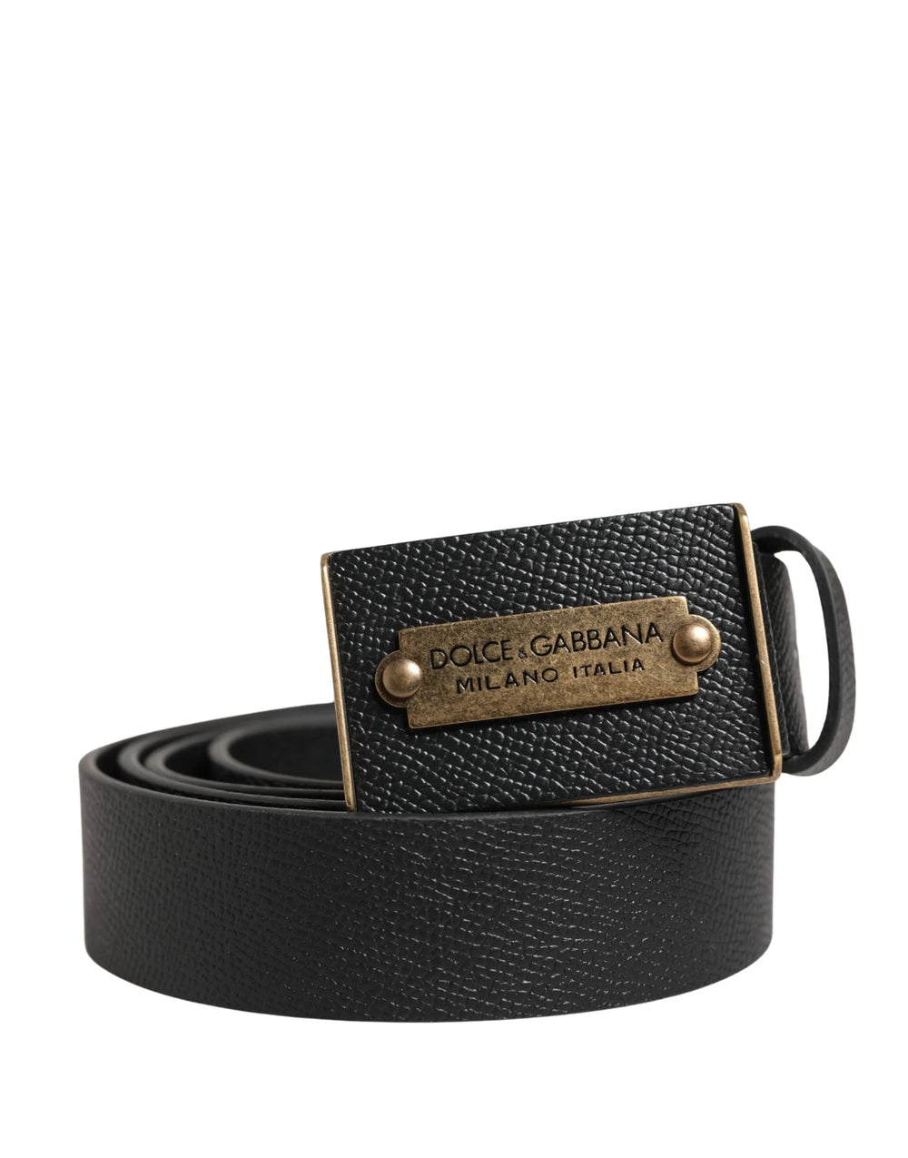 Dolce & Gabbana Men Black Calf Leather Metal Buckle Belt - 115 cm / 46 Inches