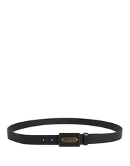 Dolce & Gabbana Men Black Calf Leather Metal Buckle Belt - 115 cm / 46 Inches
