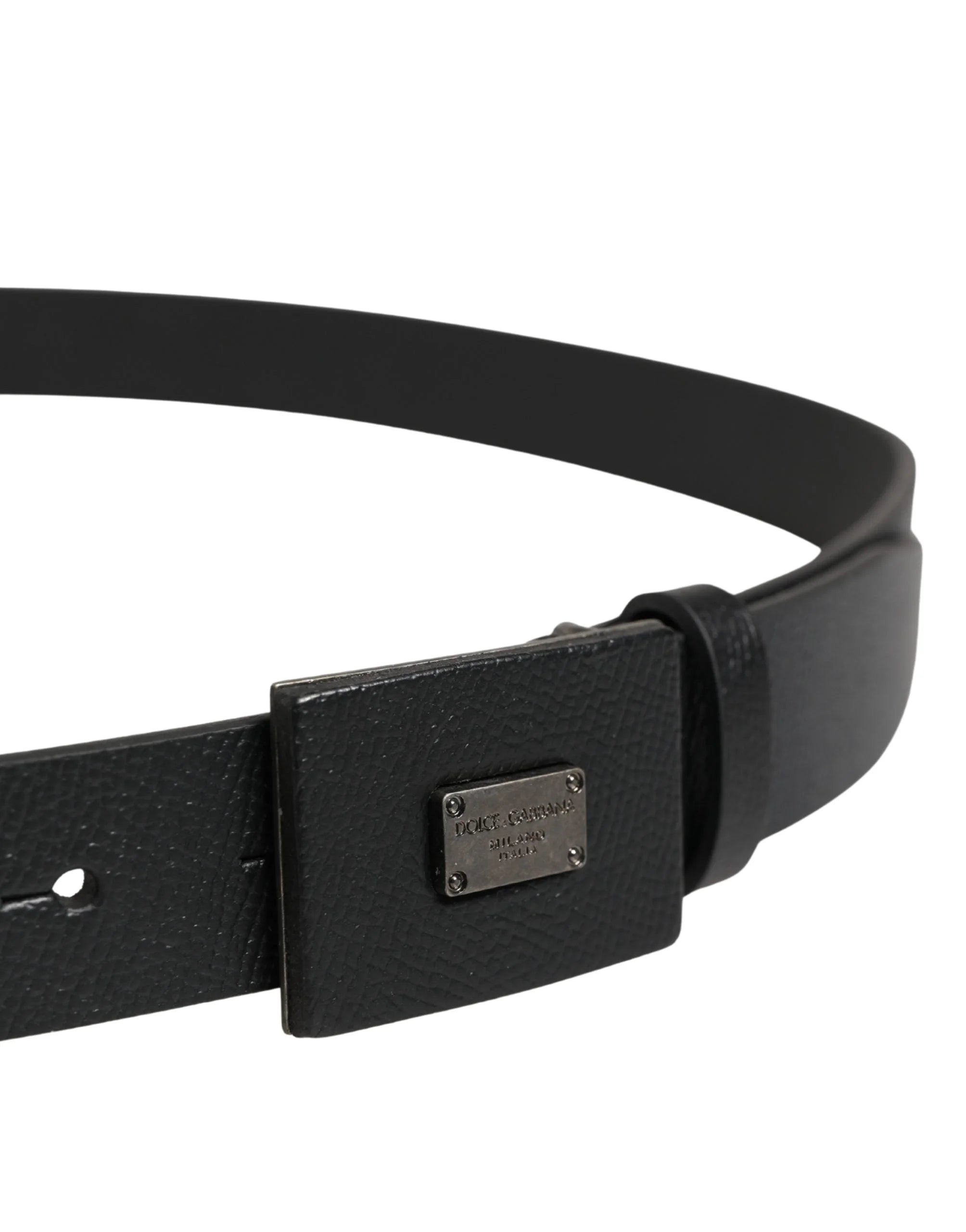 Dolce & Gabbana Men Black Calfskin Leather Square Buckle Belt