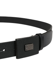 Dolce & Gabbana Men Black Calfskin Leather Square Buckle Belt
