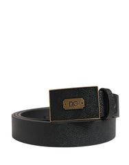 Dolce & Gabbana Men Black Classic Leather Logo Buckle Belt - 110 cm / 44 Inches