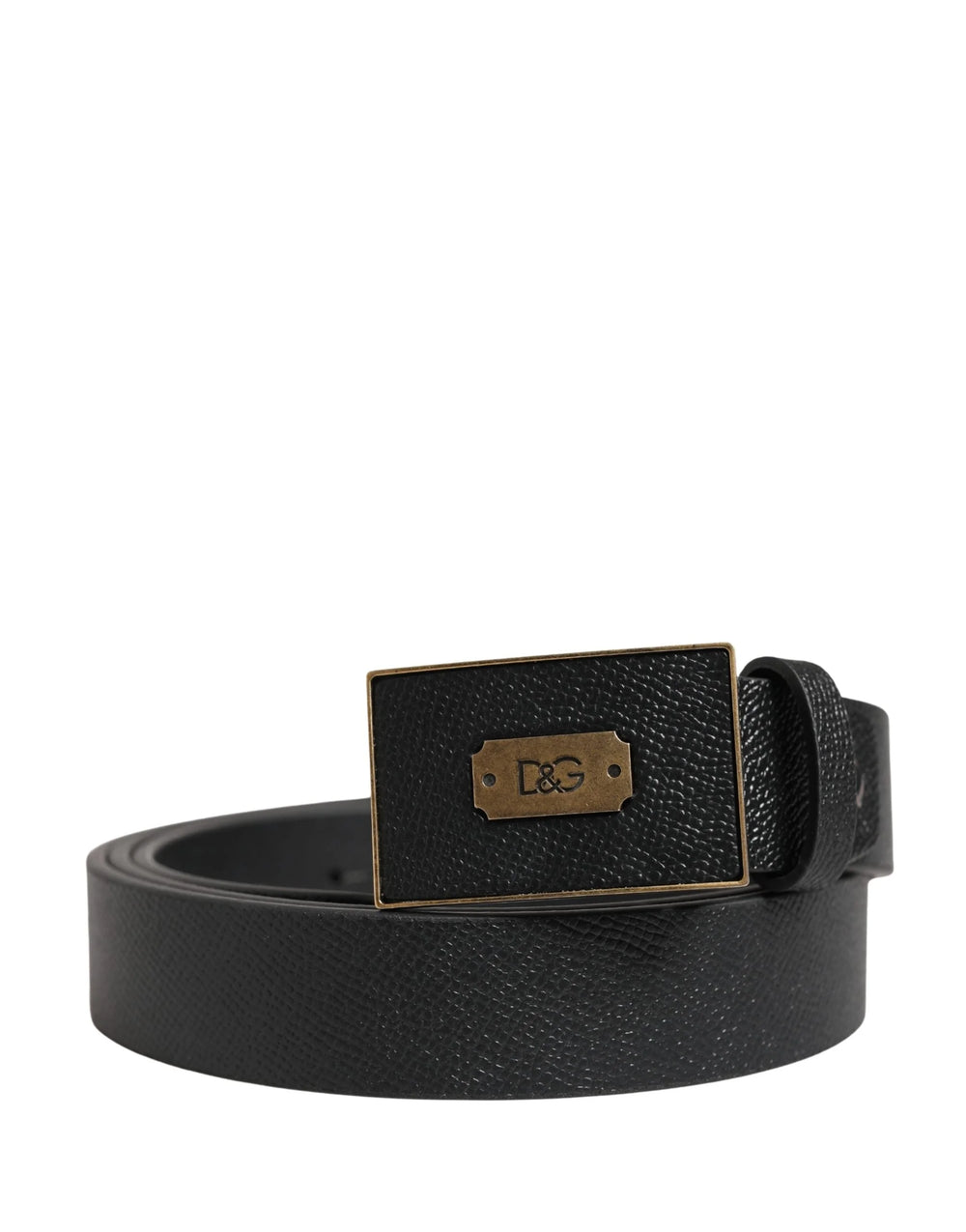 Dolce & Gabbana Men Black Classic Leather Logo Buckle Belt - 110 cm / 44 Inches