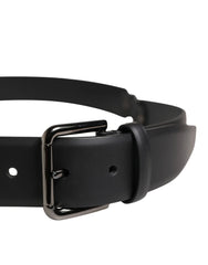 Dolce & Gabbana Men Black Classic Leather Metal Buckle Belt - 100 cm / 40 Inches