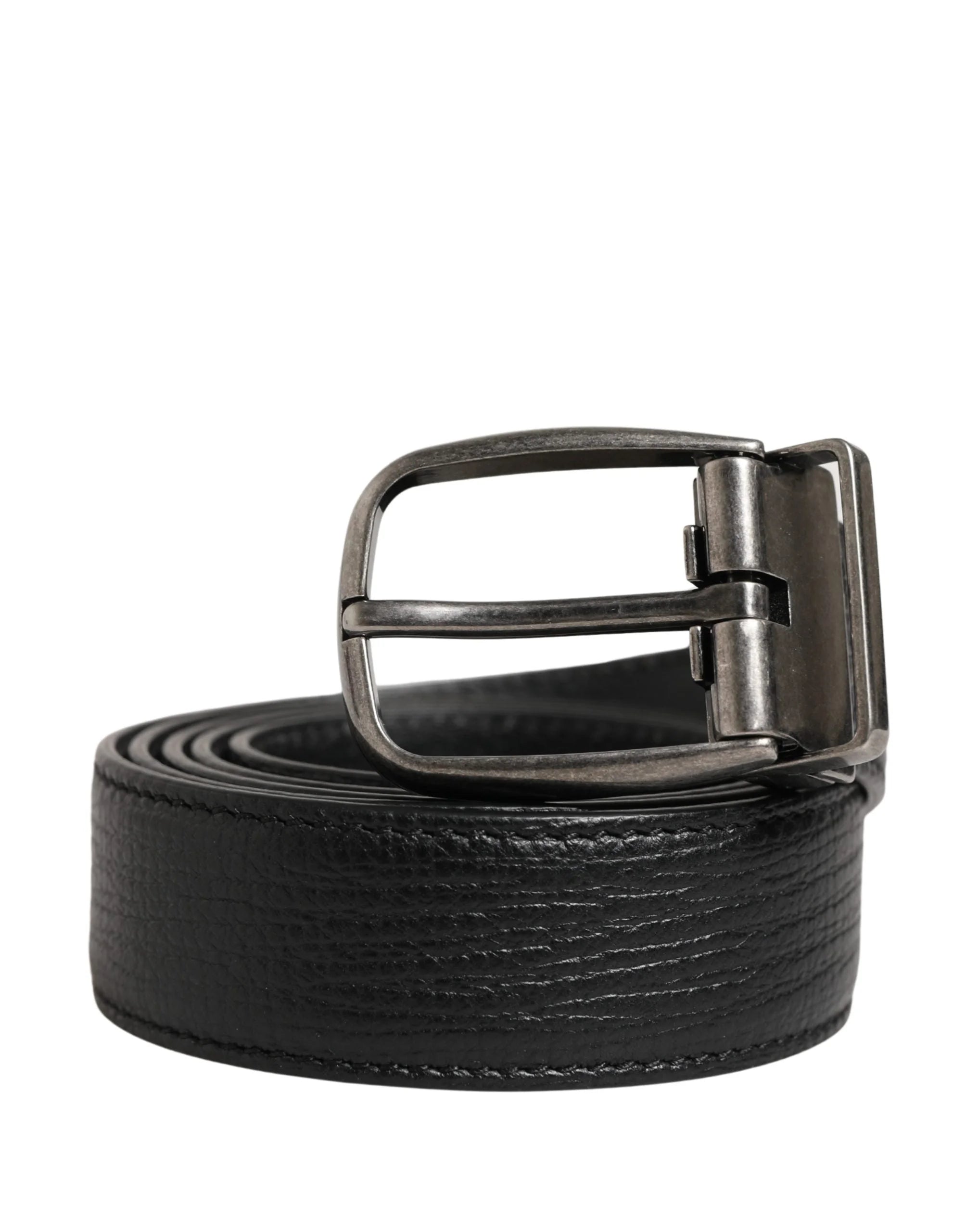 Dolce & Gabbana Men Black Classic Leather Metal Buckle Belt - 105 cm / 42 Inches