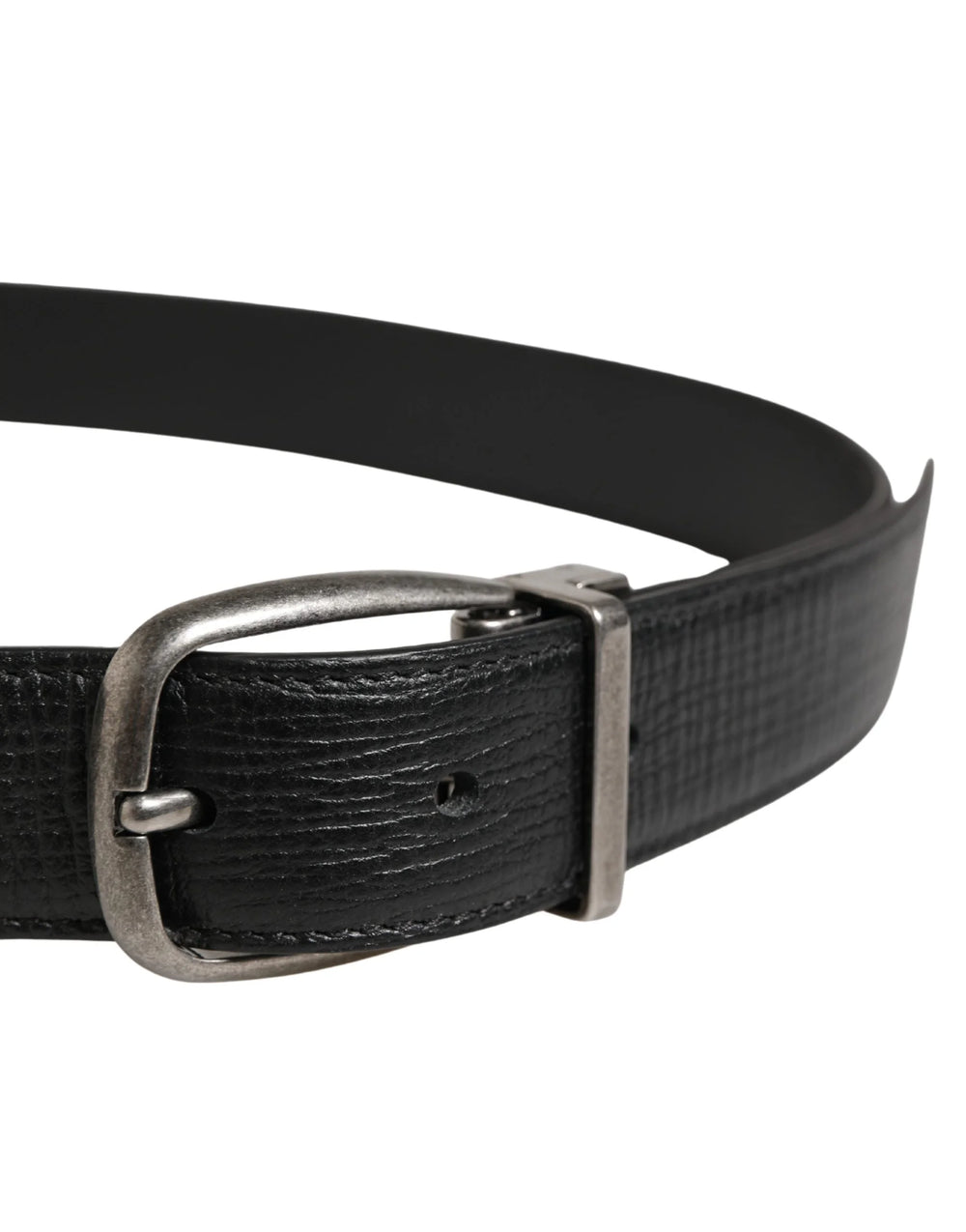 Dolce & Gabbana Men Black Classic Leather Metal Buckle Belt - 105 cm / 42 Inches