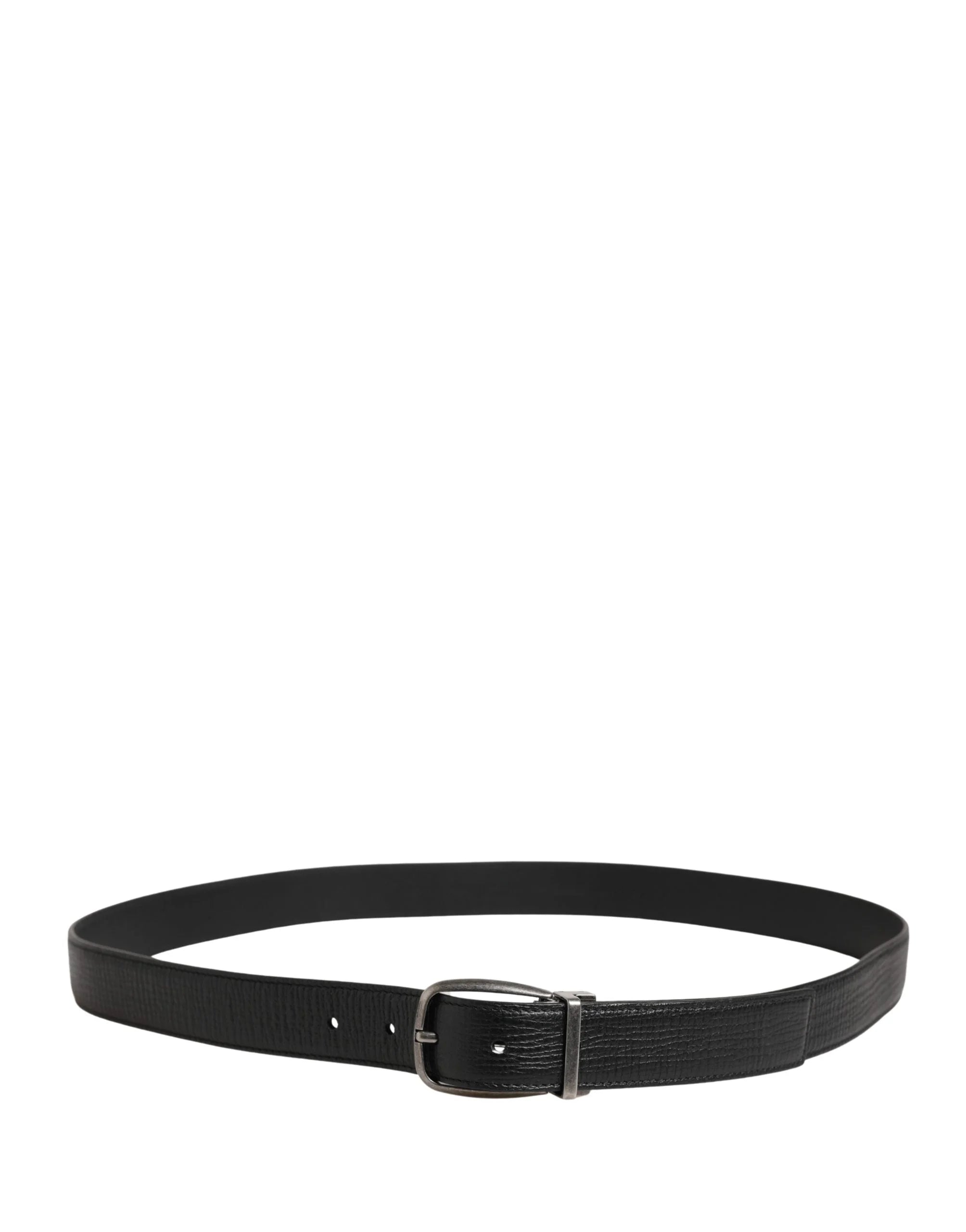 Dolce & Gabbana Men Black Classic Leather Metal Buckle Belt - 105 cm / 42 Inches