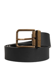 Dolce & Gabbana Men Black Classic Leather Metal Buckle Belt - 110 cm / 44 Inches