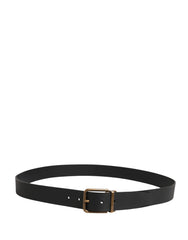 Dolce & Gabbana Men Black Classic Leather Metal Buckle Belt - 110 cm / 44 Inches