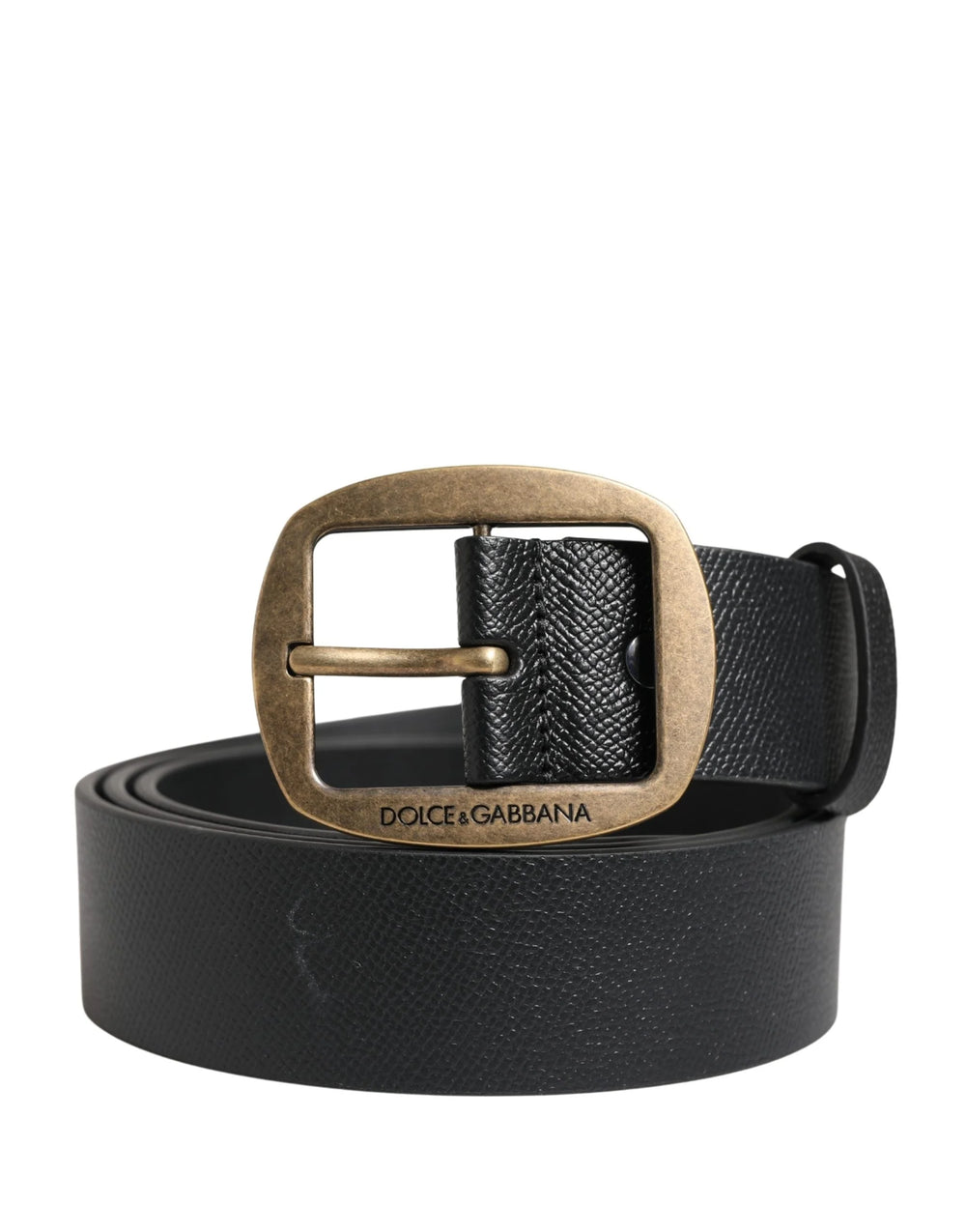 Dolce & Gabbana Men Black Classic Leather Metal Buckle Belt - 115 cm / 46 Inches