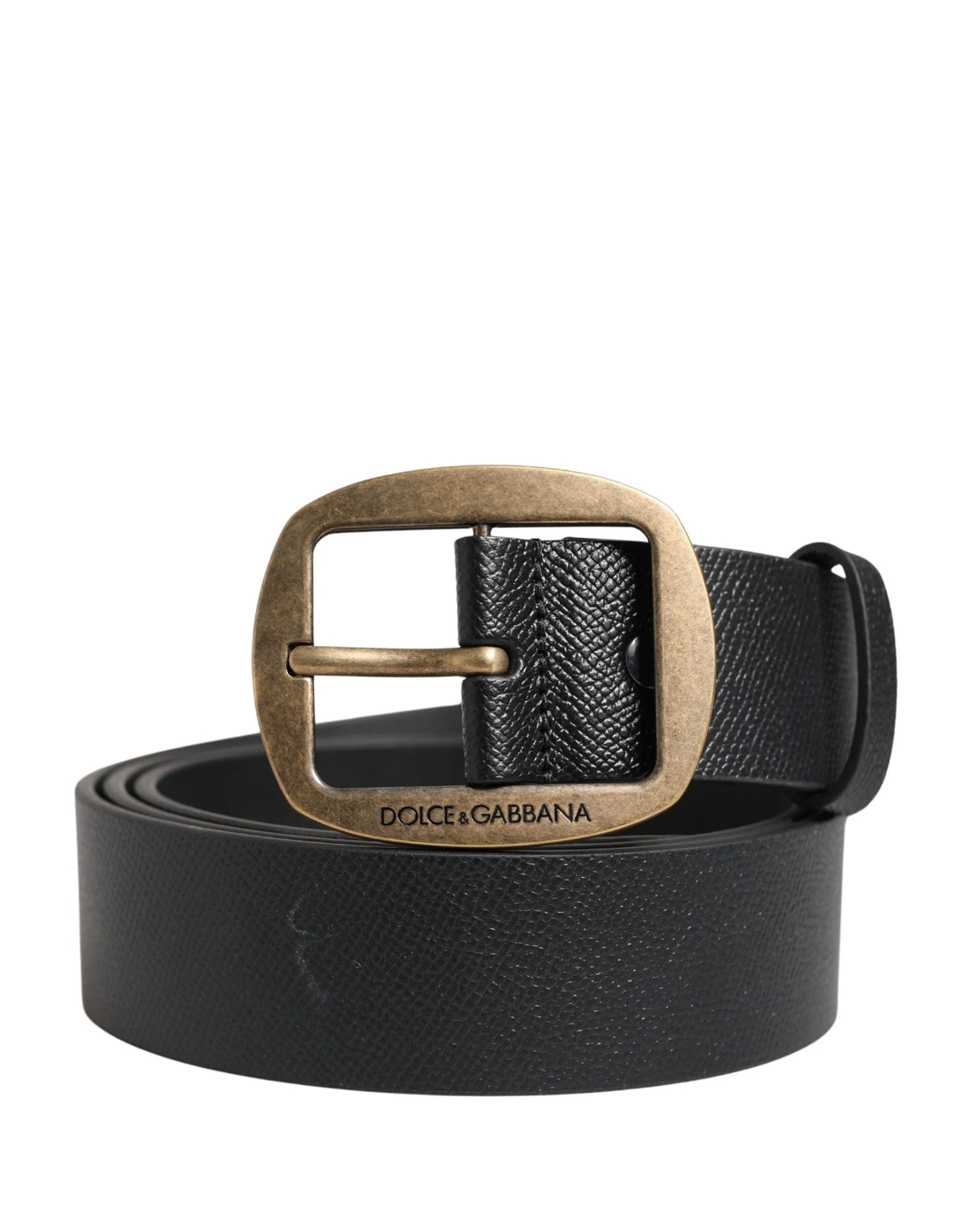 Dolce & Gabbana Men Black Classic Leather Metal Buckle Belt - 115 cm / 46 Inches