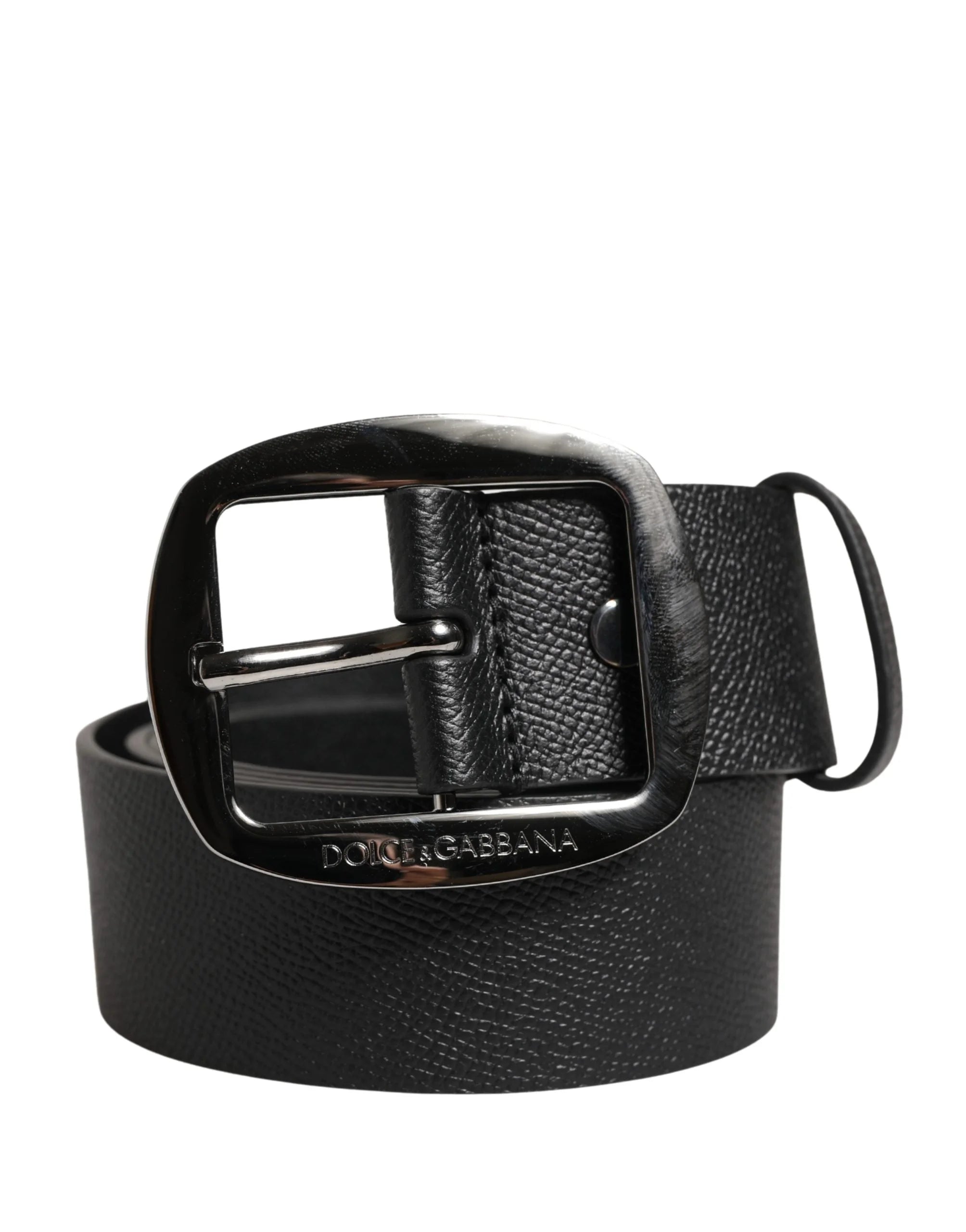Dolce & Gabbana Men Black Classic Leather Metal Buckle Belt - 115 cm / 46 Inches