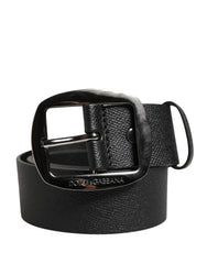 Dolce & Gabbana Men Black Classic Leather Metal Buckle Belt - 115 cm / 46 Inches