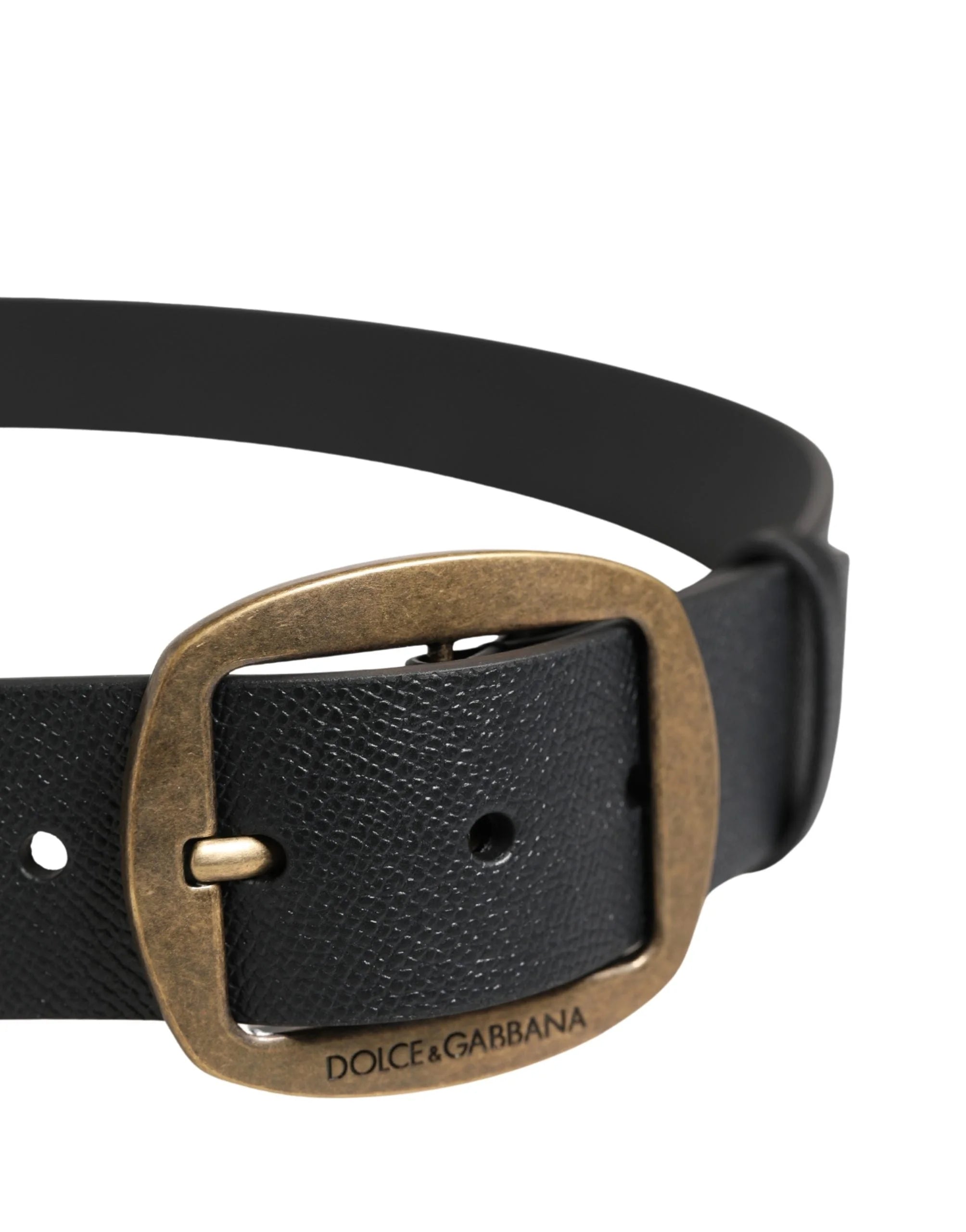 Dolce & Gabbana Men Black Classic Leather Metal Buckle Belt - 115 cm / 46 Inches