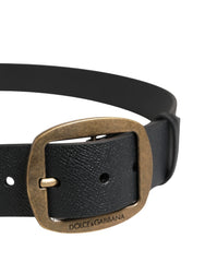 Dolce & Gabbana Men Black Classic Leather Metal Buckle Belt - 115 cm / 46 Inches